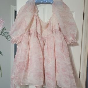 Pink Floral Dress with Puffy Sleeves